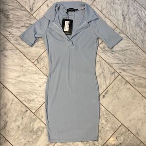 Blue Bodycon Mini Dress with Notched Collar